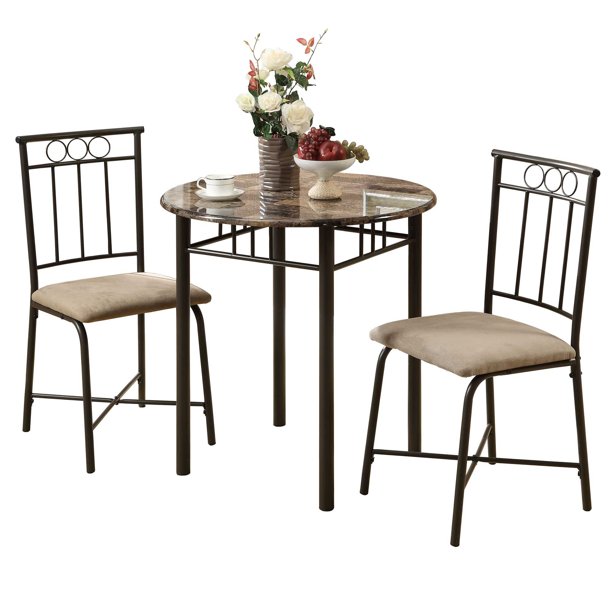 64" x 64" x 101" Cappuccino Beige Brown Metal Foam Microfiber 3pcs Dining Set