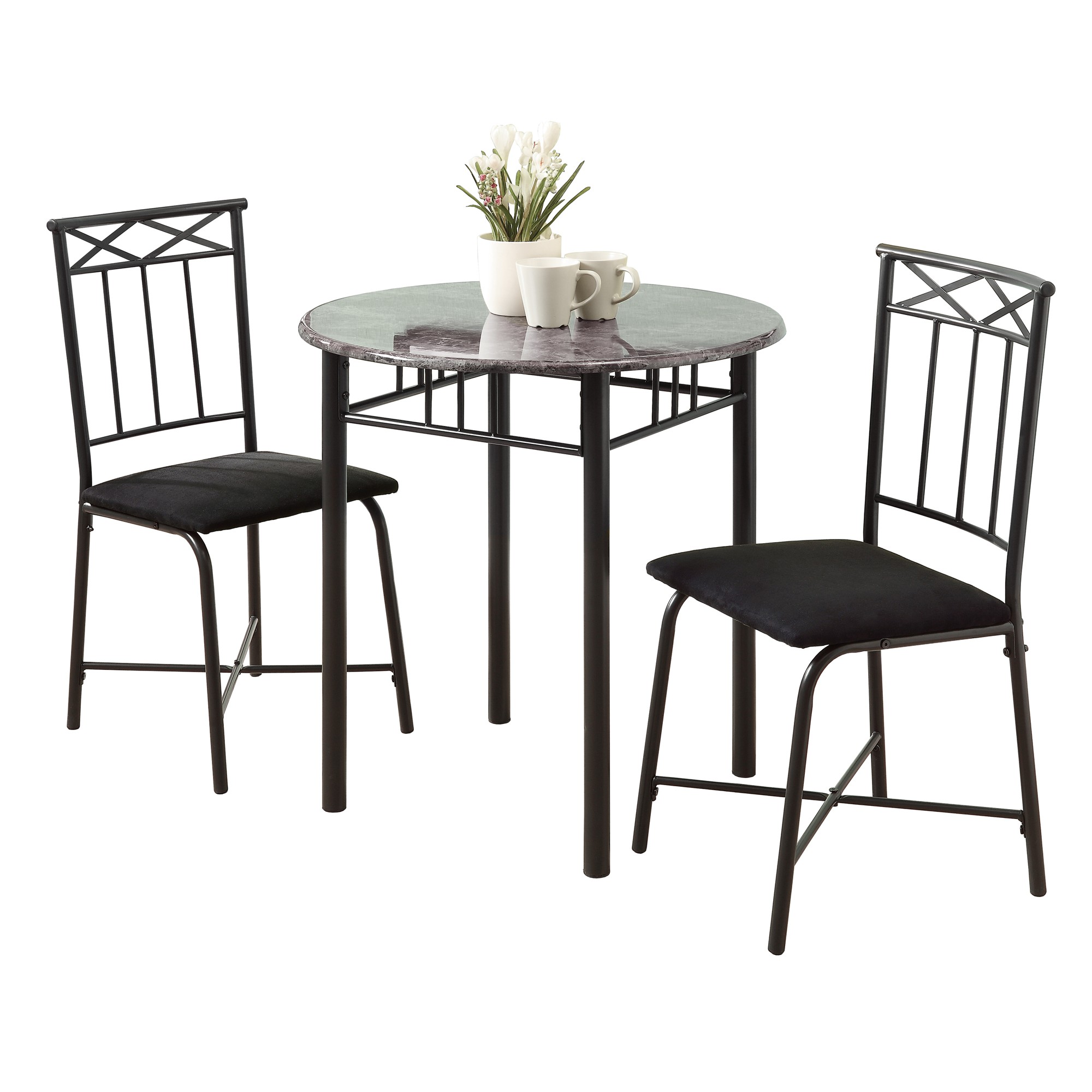 64" x 64" x 101" Grey Black Metal Foam Microfiber 3pcs Dining Set