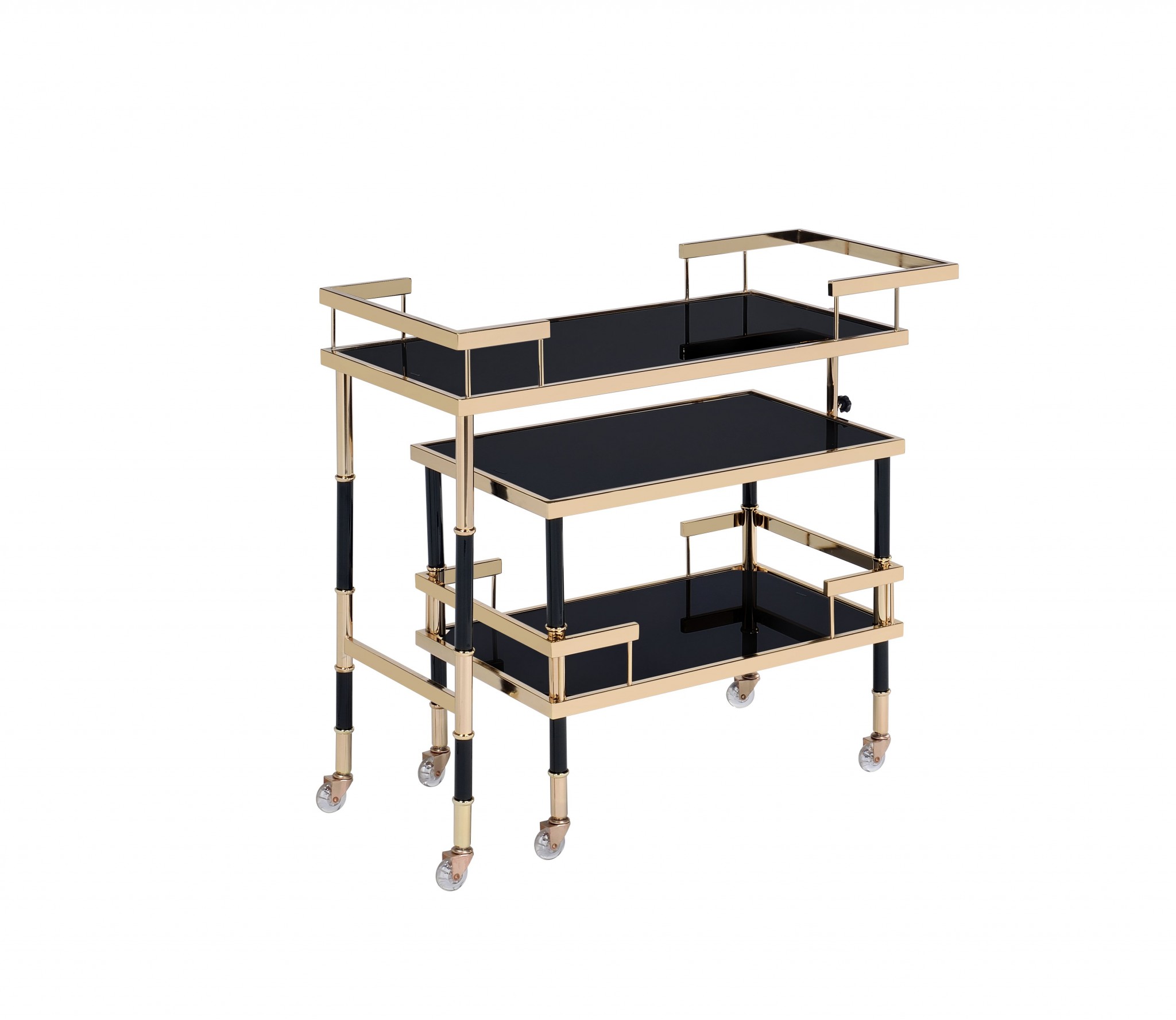 16" X 36" X 34" Gold Black Smoky Glass Metal Casters Serving Cart