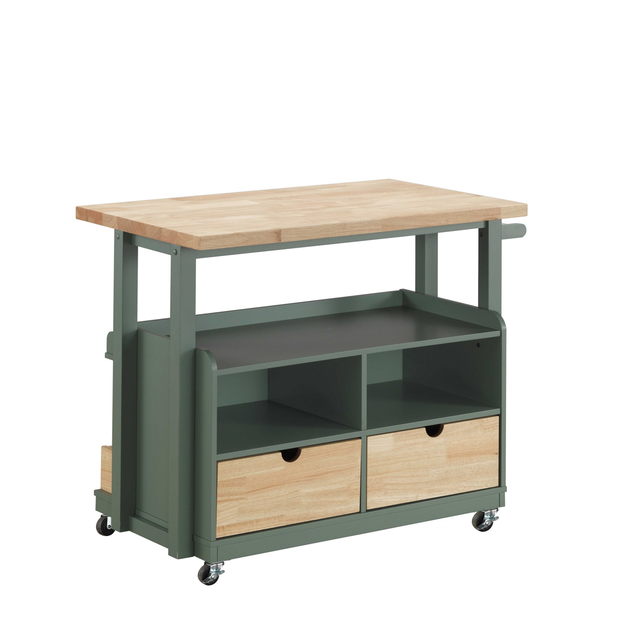 24" X 43" X 35" Natural Green Wood Casters Kitchen Cart