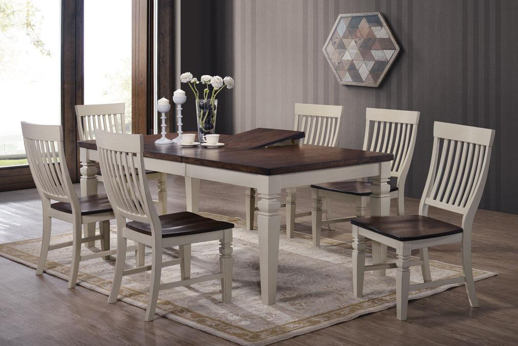 60" X 40" X 80" Mocha Sand Hardwood 7 Piece Dining Set