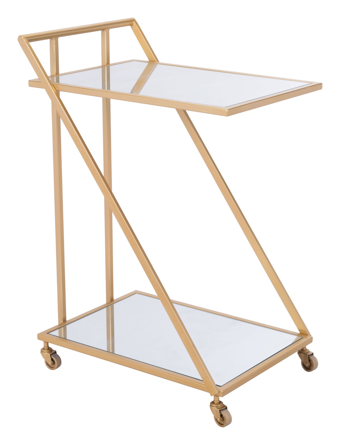 22" x 15.9" x 31.9" Gold, Mirror & Steel, Bar Cart