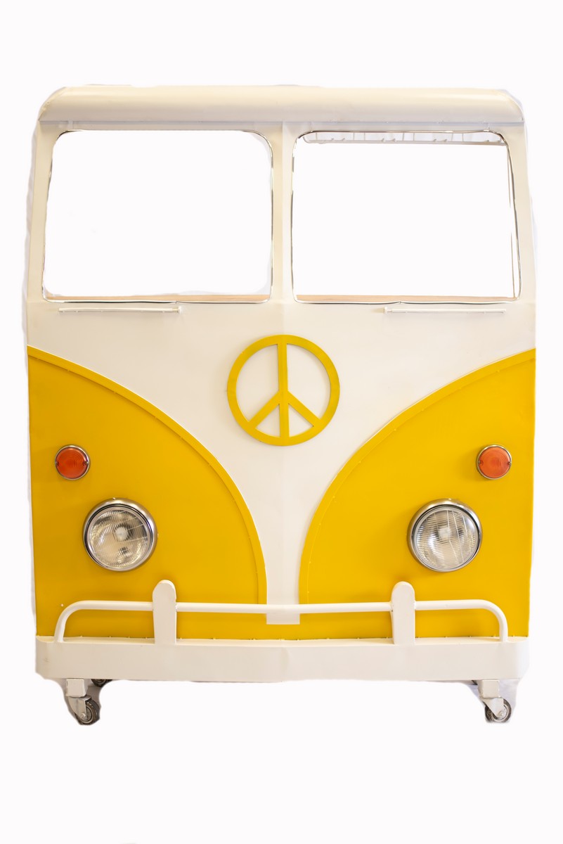 12.5" X 53.5" X 68.5" Yellow and White Peace Van Wine Bar