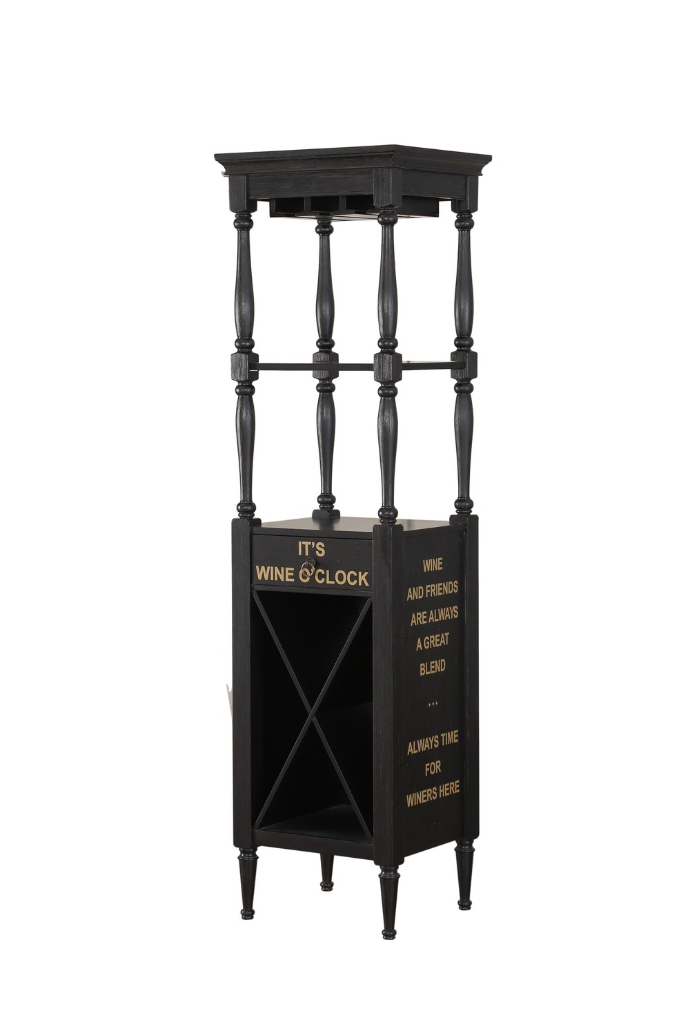 73" Wooden Black Wine Cabinet with open Compartments