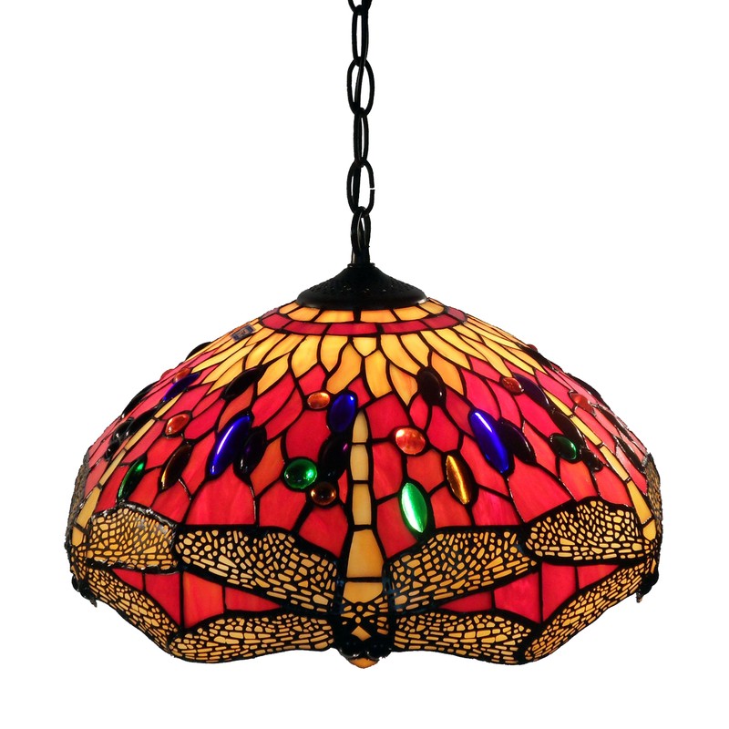 Tiffany Style Red Dragonfly Hanging Lamp