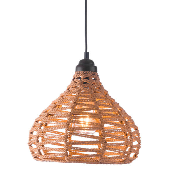 11.8" X 11.8" X 129.5" Natural Synthetic Woven Painted Metal Ceiling Lamp