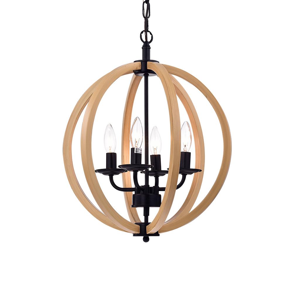 Fedelmid Black Finish Natural Metal 16-inch Round Pendant Lamp