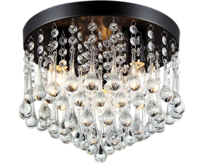 Gisela 3-light Crystal 12-inch Black-finish Flush Mount