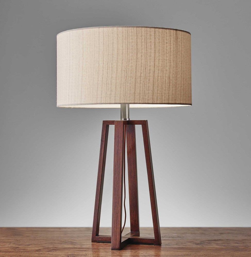 15" X 15" X 23.75" Walnut Wood Fabric Table Lamp