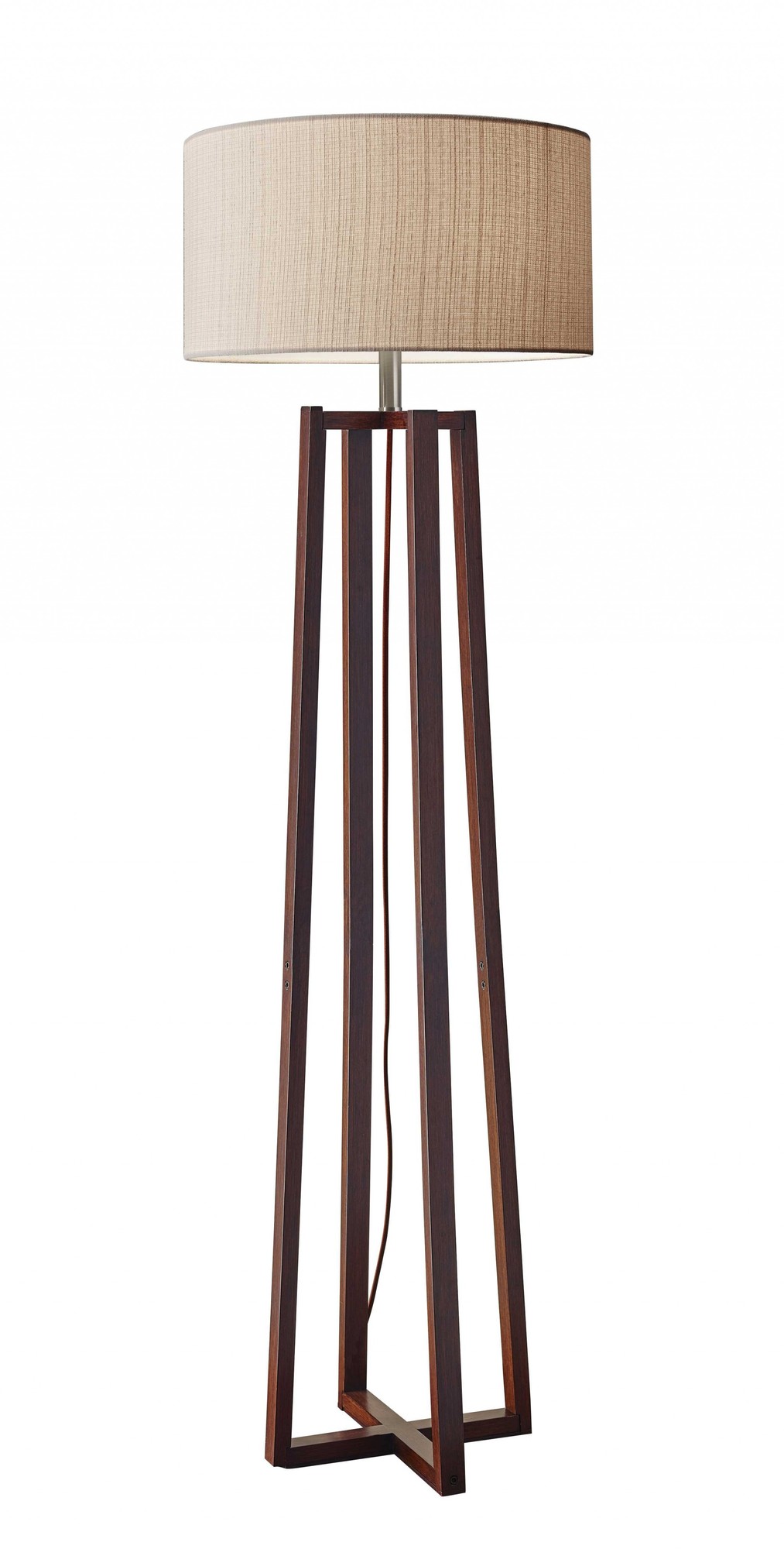 19" X 19" X 60" Walnut Wood Fabric Floor Lamp