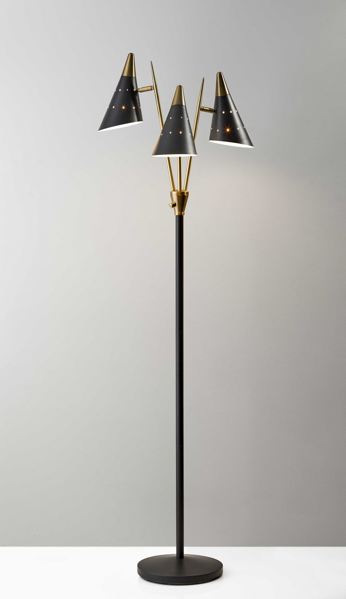 22" X 19" X 66" Black Metal 3-Arm Floor Lamp