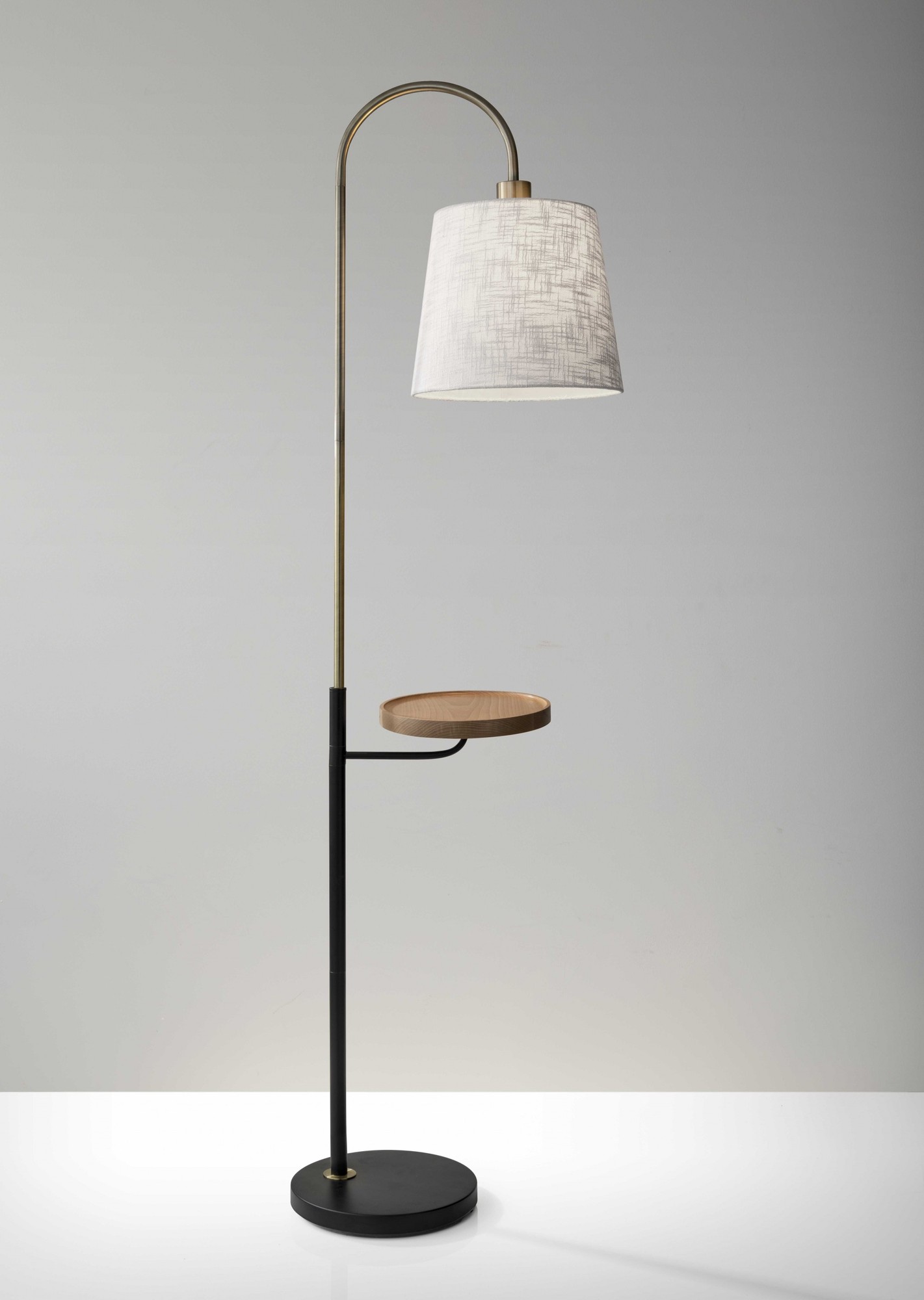11" X 18.5" X 65" Brass Metal Fabric Shelf Floor Lamp