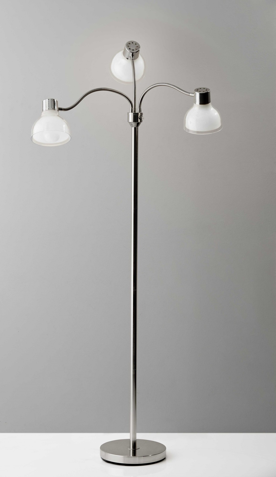 30" X 30" X 69" Chrome Metal 3-Arm Floor Lamp