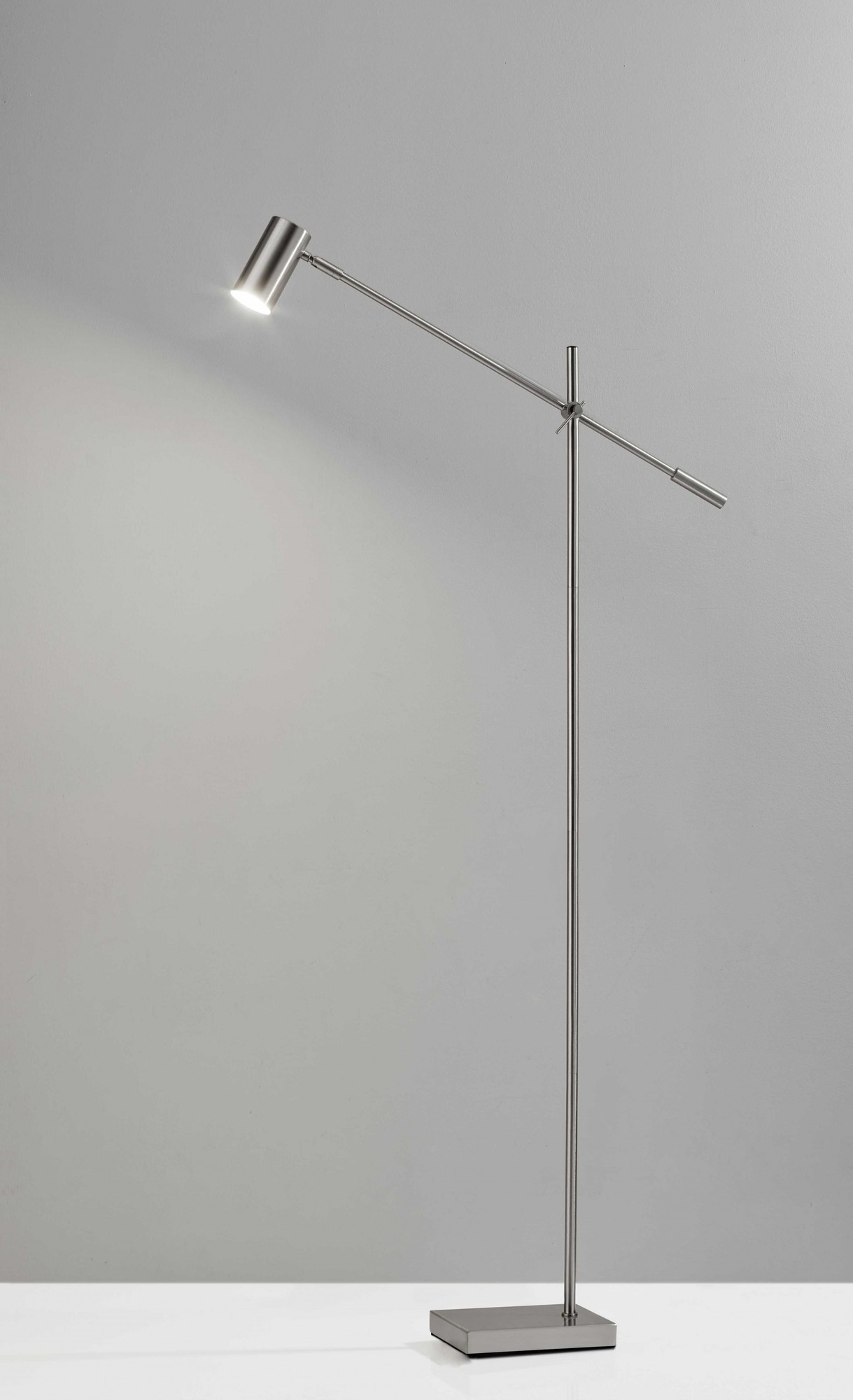 6.5" X 22.5- 30.5" X 58"- 63" Brushed Steel Metal LED Floor Lamp