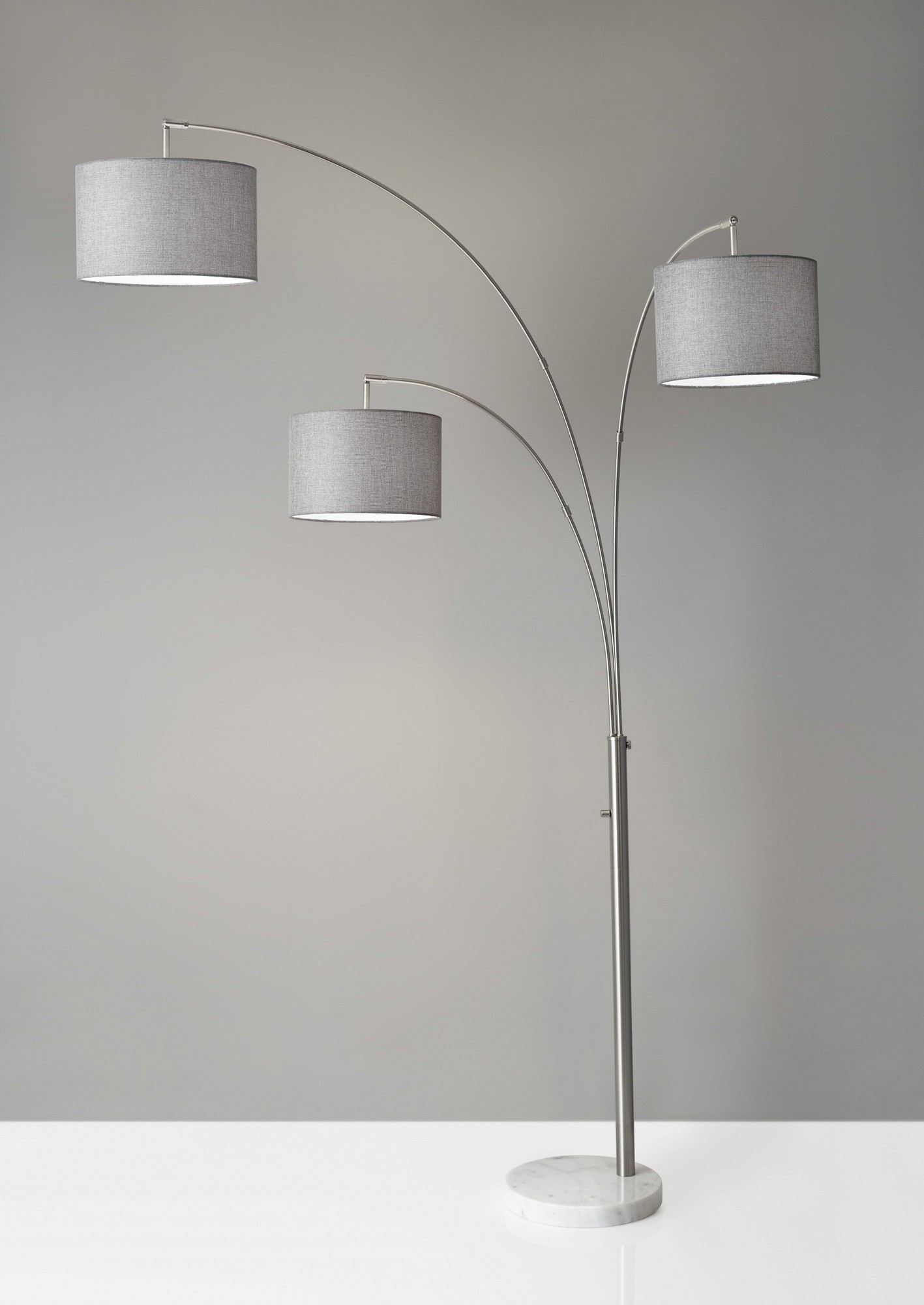 35" X 52" X 74" Brushed Steel Metal 3-Arm Arc Lamp