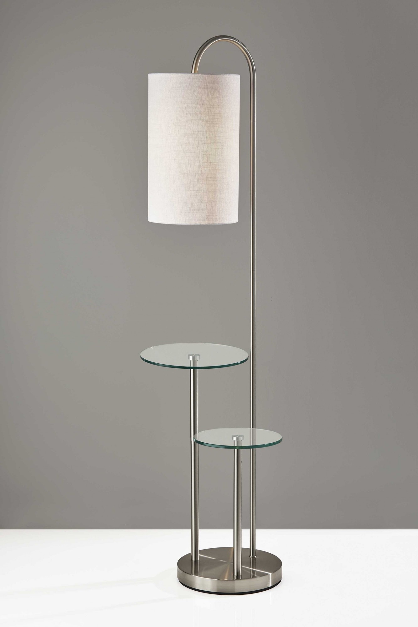 20" X 13" X 66" Brushed steel Metal Glass Shelf Floor Lamp