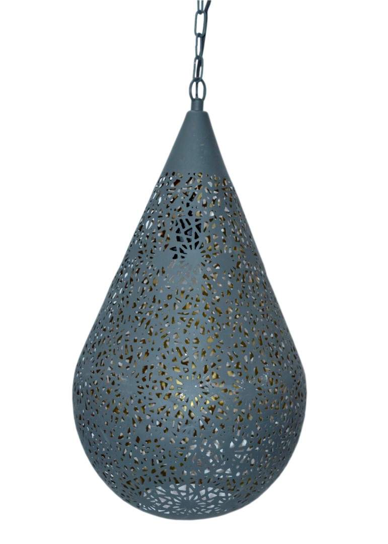 12" X 12" X 21" Grey Gold Irontextile Pendant Lamp