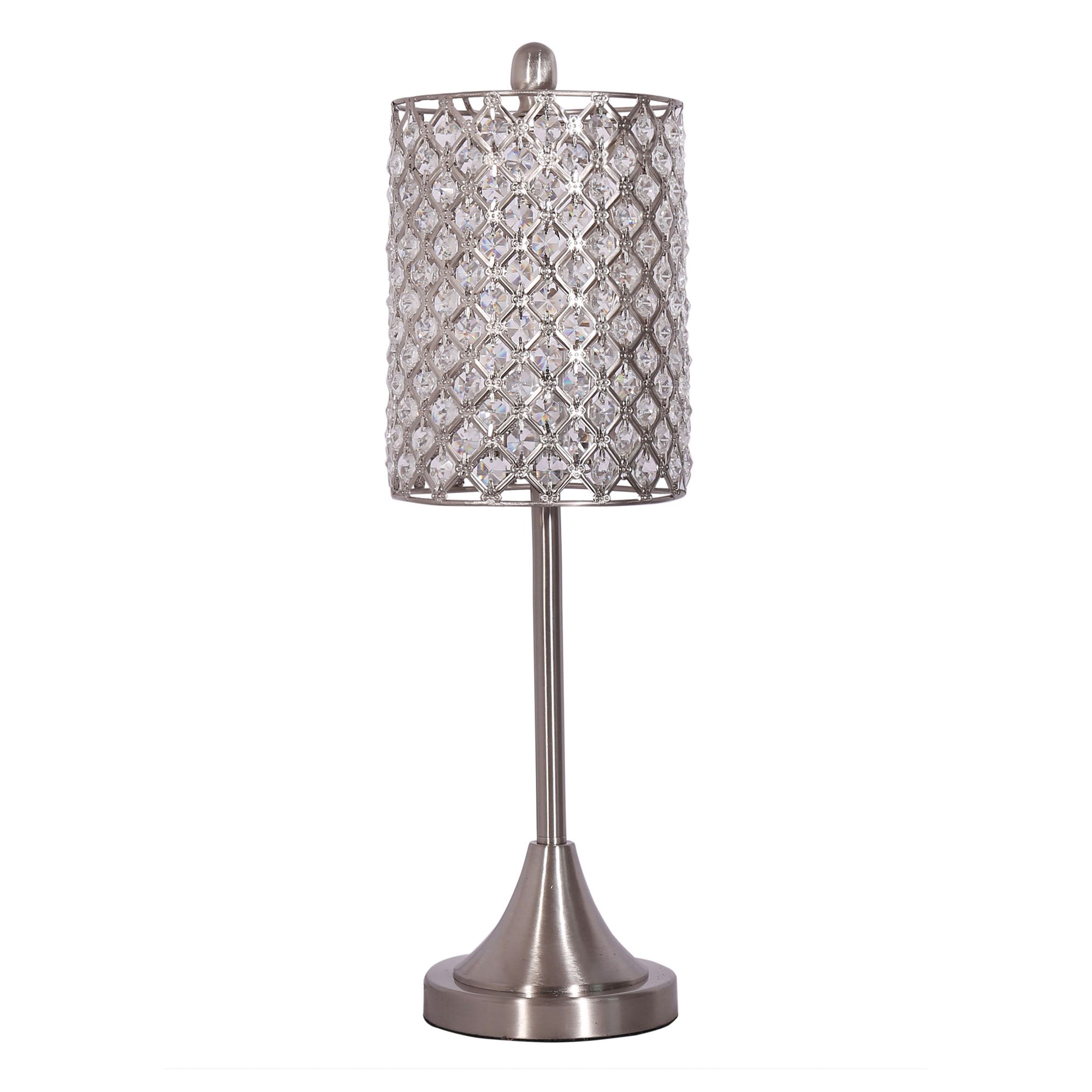 Set of 2 Metal Table Lamp w Crystal Bead Shade