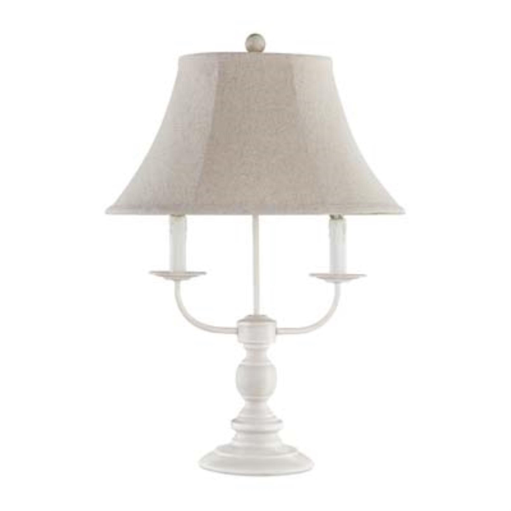 White Metal 2 Light Double Arm Table Lamp with Linen Shade