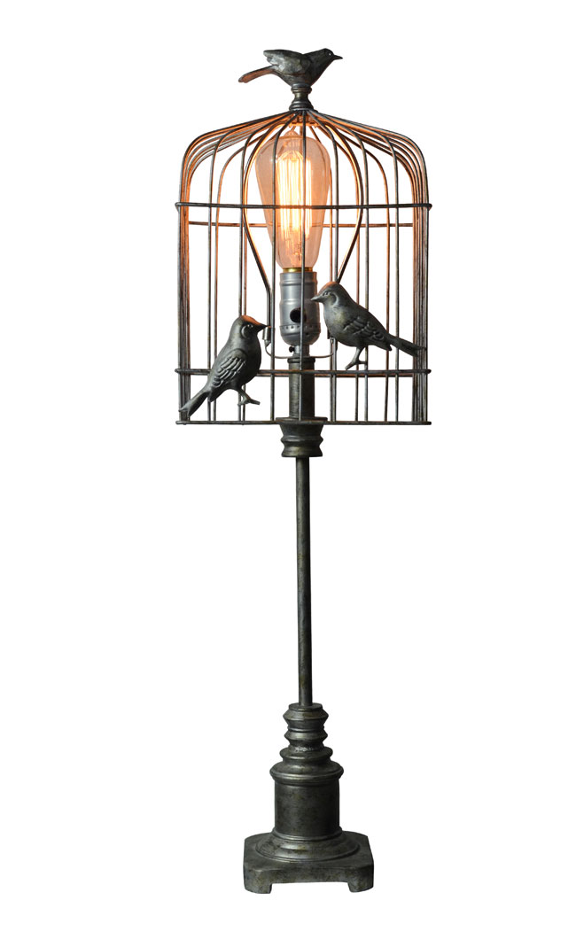 Vintage Inspired Pewter Finish Bird Cage Table Lamp