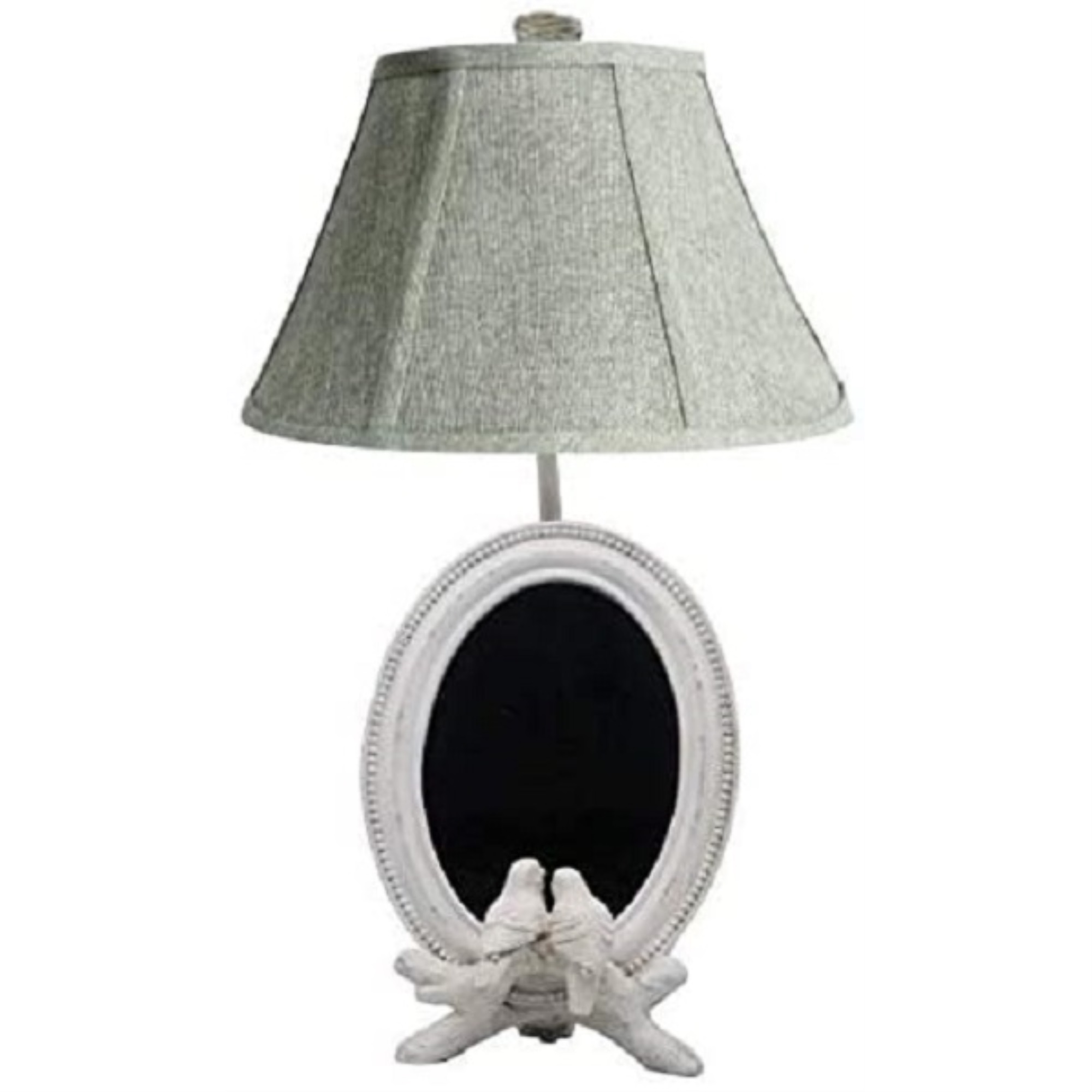 White Circular Birds Reflection Table Lamp with Gray Fabric Shade