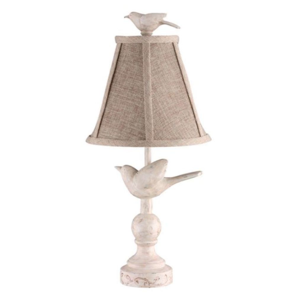 Hand-Carved Bird Accent Lamp with Playful Shade