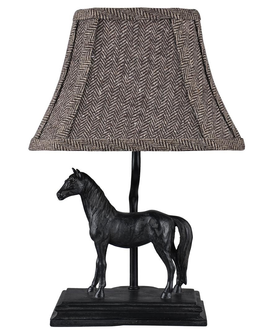 Classic Bronze Horse Accent Lamp with Tweed Shade