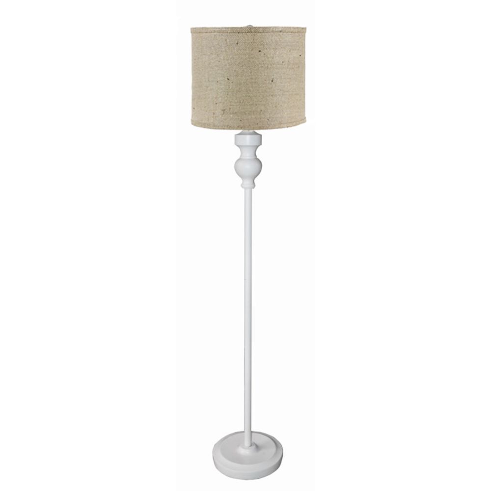 White Floor Lamp with Natural Burlap Shade