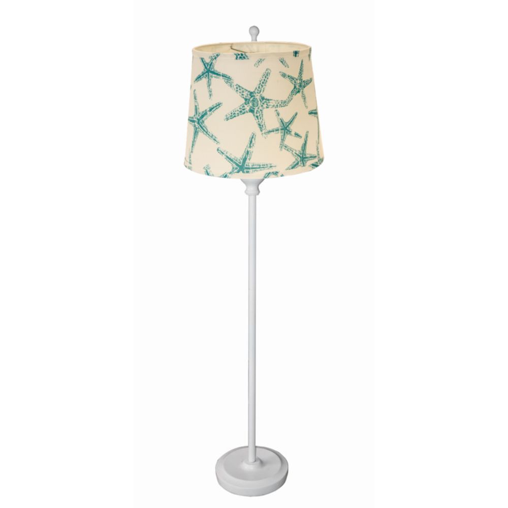 White Floor Lamp with Aqua Sea Horses Shade