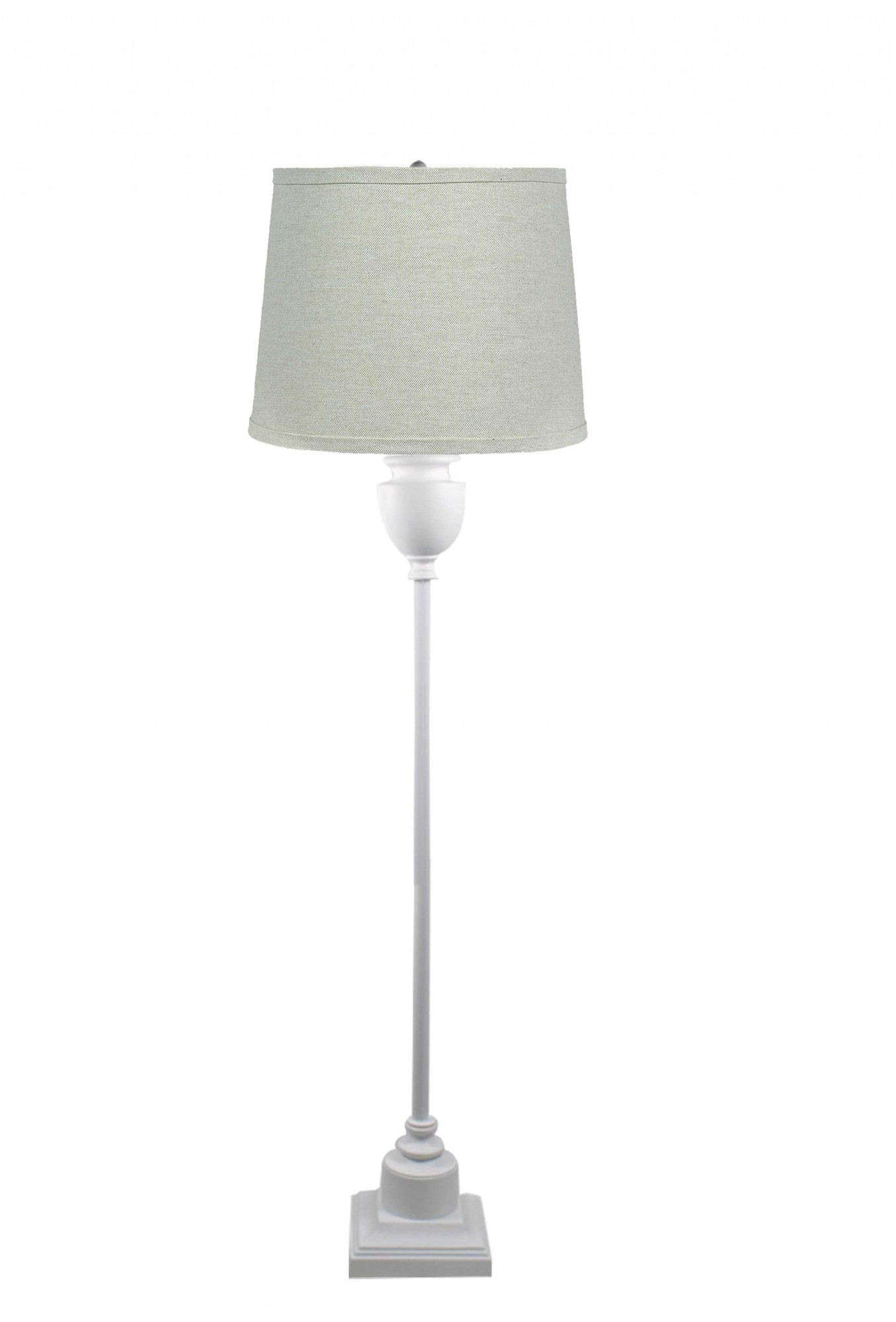 White Floor Lamp with Natural Flax Shade