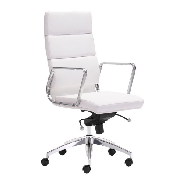21" X 26" X 44.5" White Leatherette High Back Office Chair