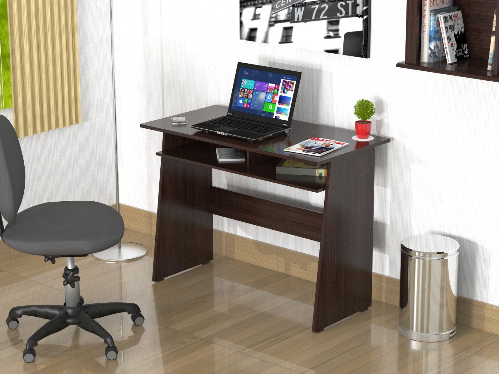 29.5" Elegant Espresso Melamine & Engineered Wood Writing Desk with a Storage Area