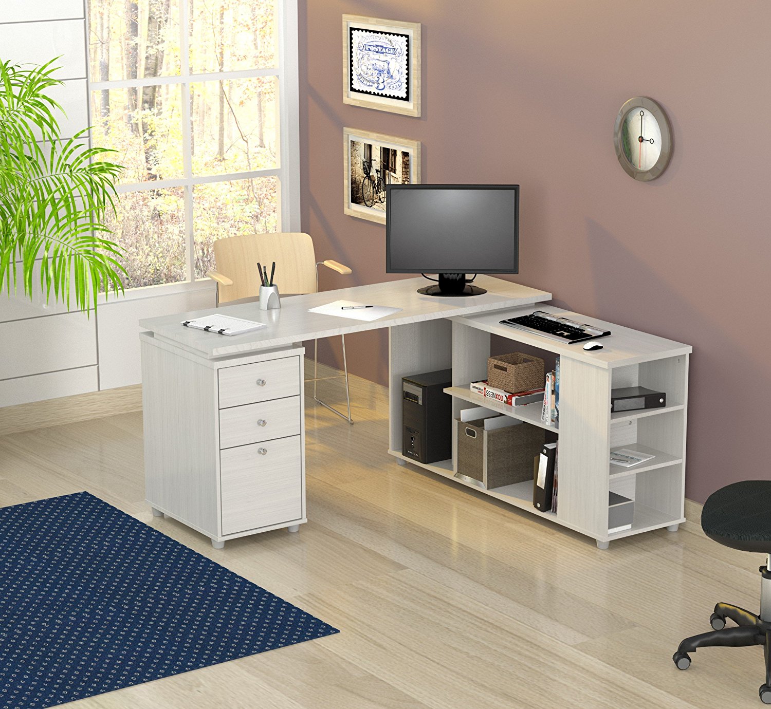 29.5" White Melamine and Engineered Wood L Shaped Computer Desk