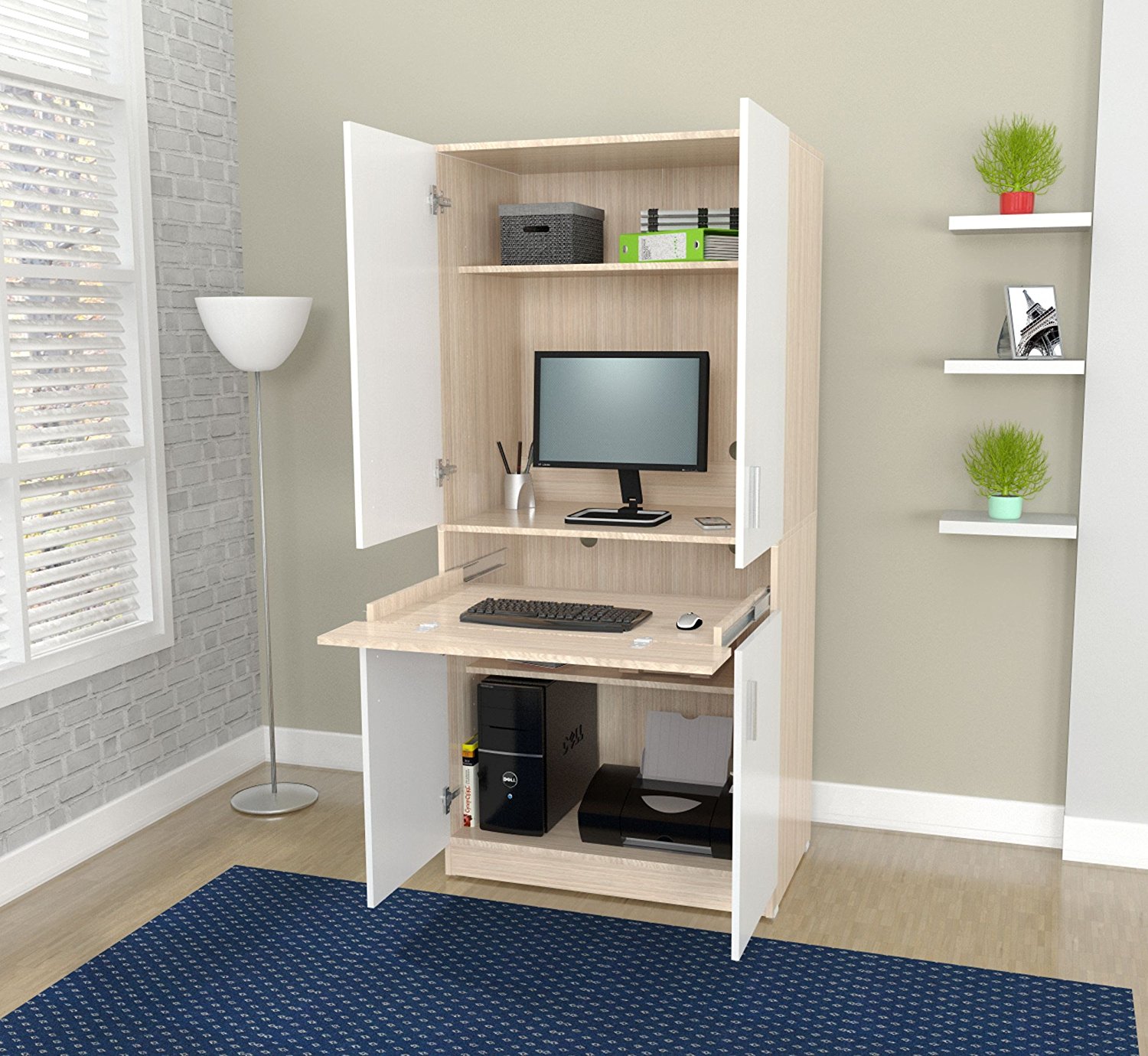67.3" White Solid Composite Wood Computer Work Center