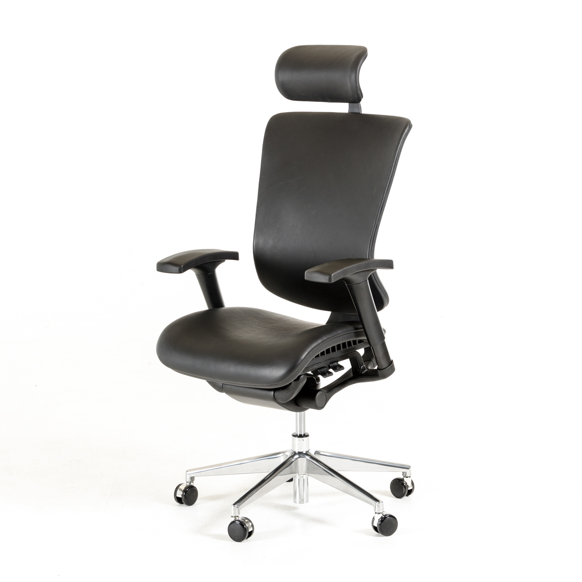 53" Black Leather Plastic and Aluminum Office Chair