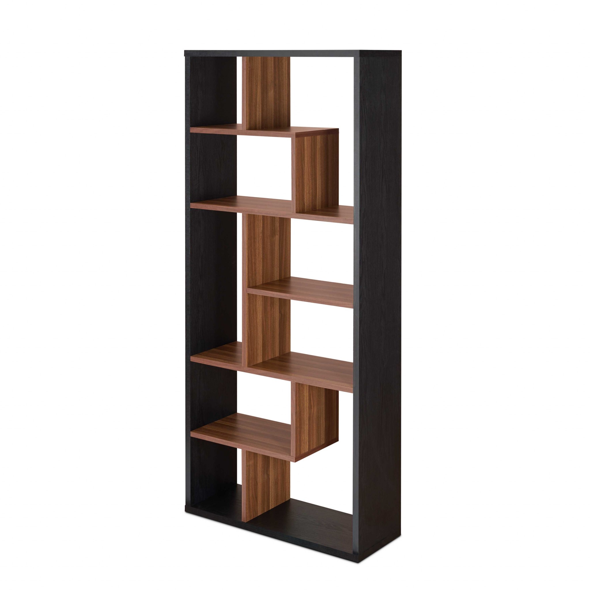 32" X 12" X 71" Black And Walnut Veneer Cube Bookcase