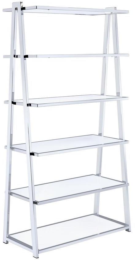 36" X 16" X 71" White High Gloss And Chrome Bookcase