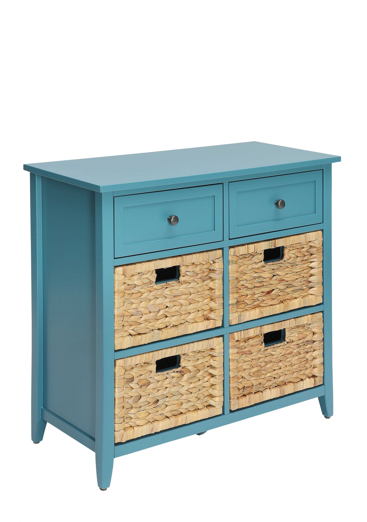 30" X 13" X 28" Teal Wood Veneer 6 Drawers Accent Chest
