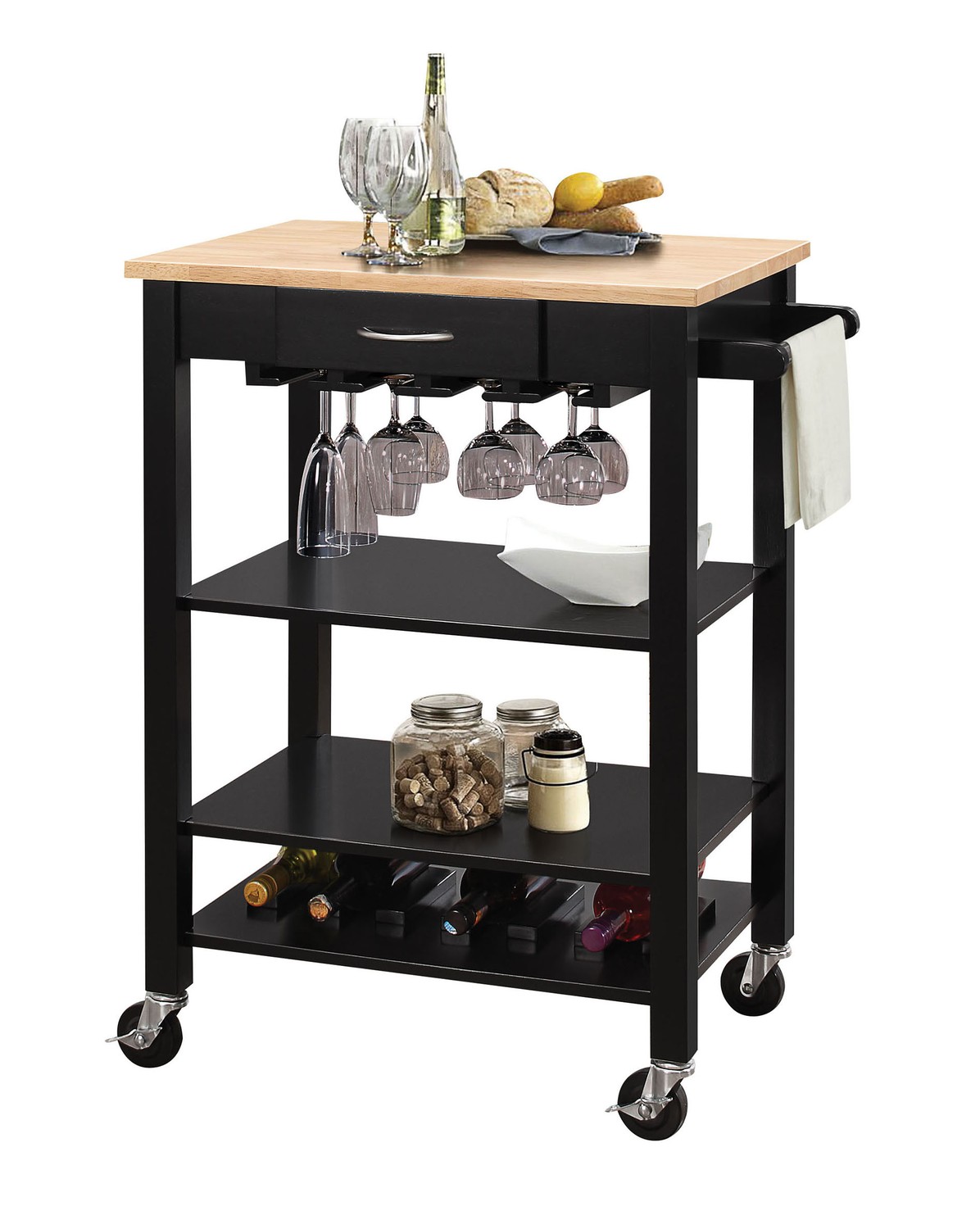 26" X 18" X 36" Natural And Black Kitchen Cart