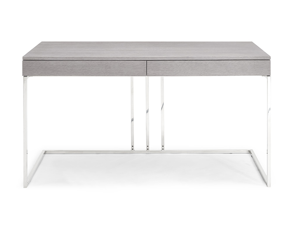 Desk In Gray Oak Veneer With Stainless Steel Base