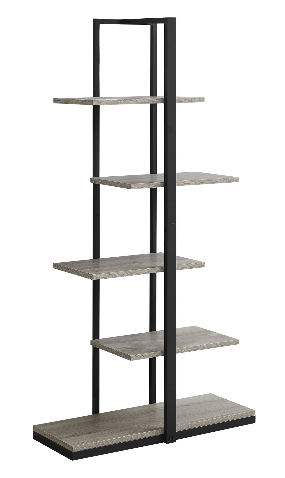 13" x 32" x 60" Dark Taupe Black Mdf Metal Bookshelf