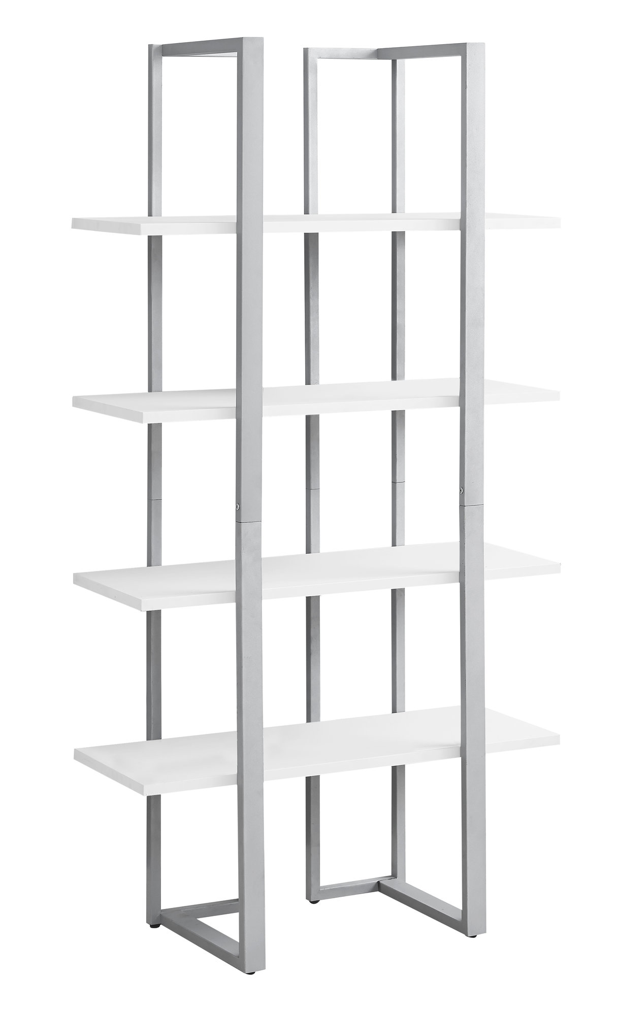 60" 4 Tier Bookcase WhitewithSilver Metal