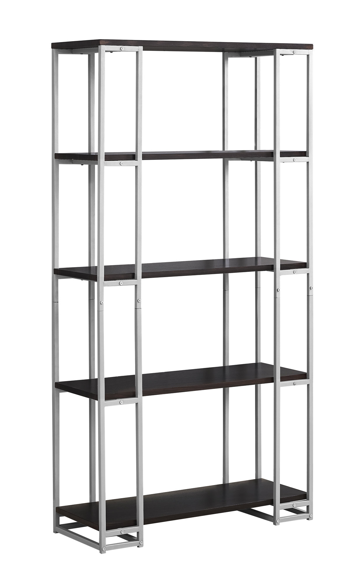 12.5" x 32" x 62" Cappuccino Silver Mdf Metal Bookcase