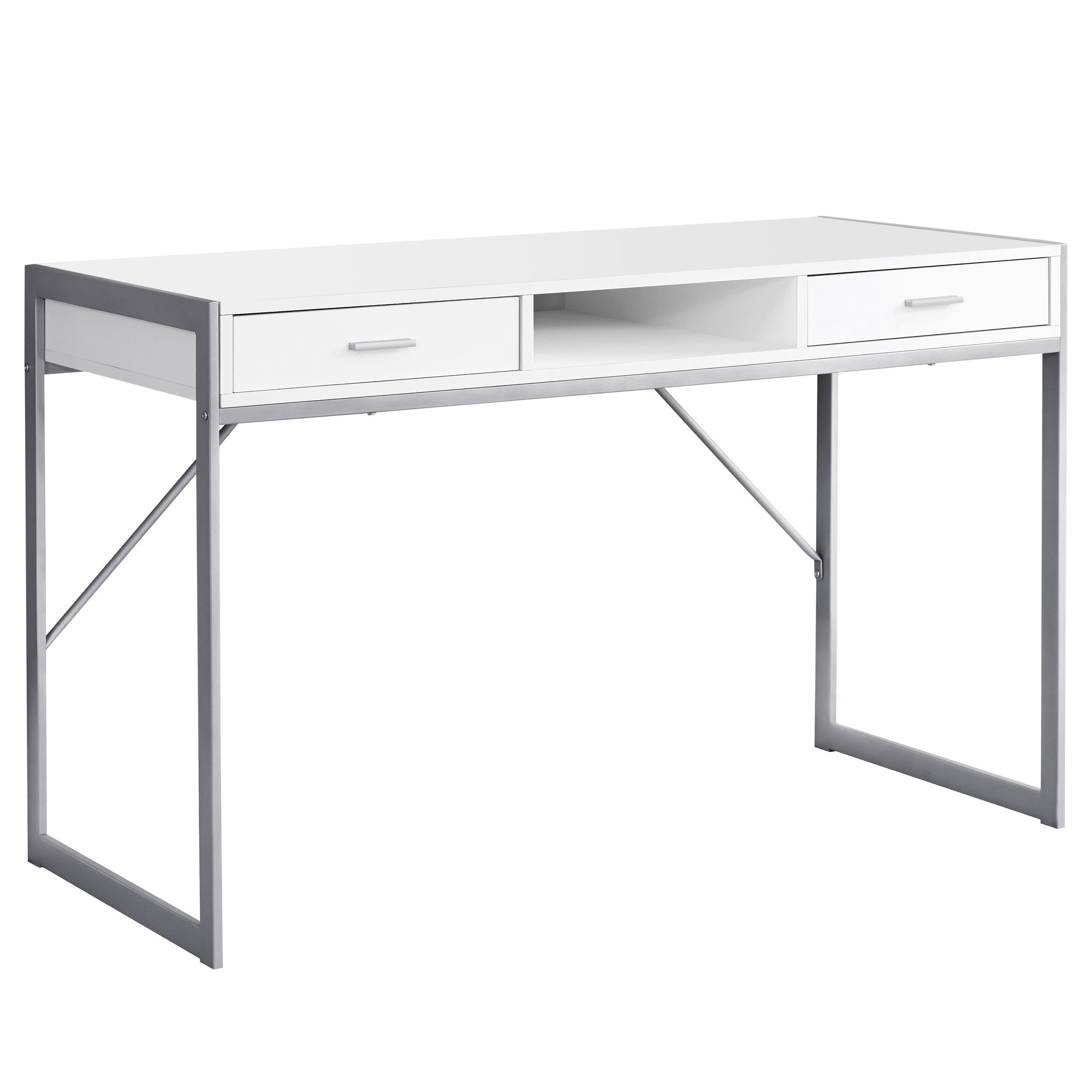 22" x 48" x 30" White Silver Metal Computer Desk