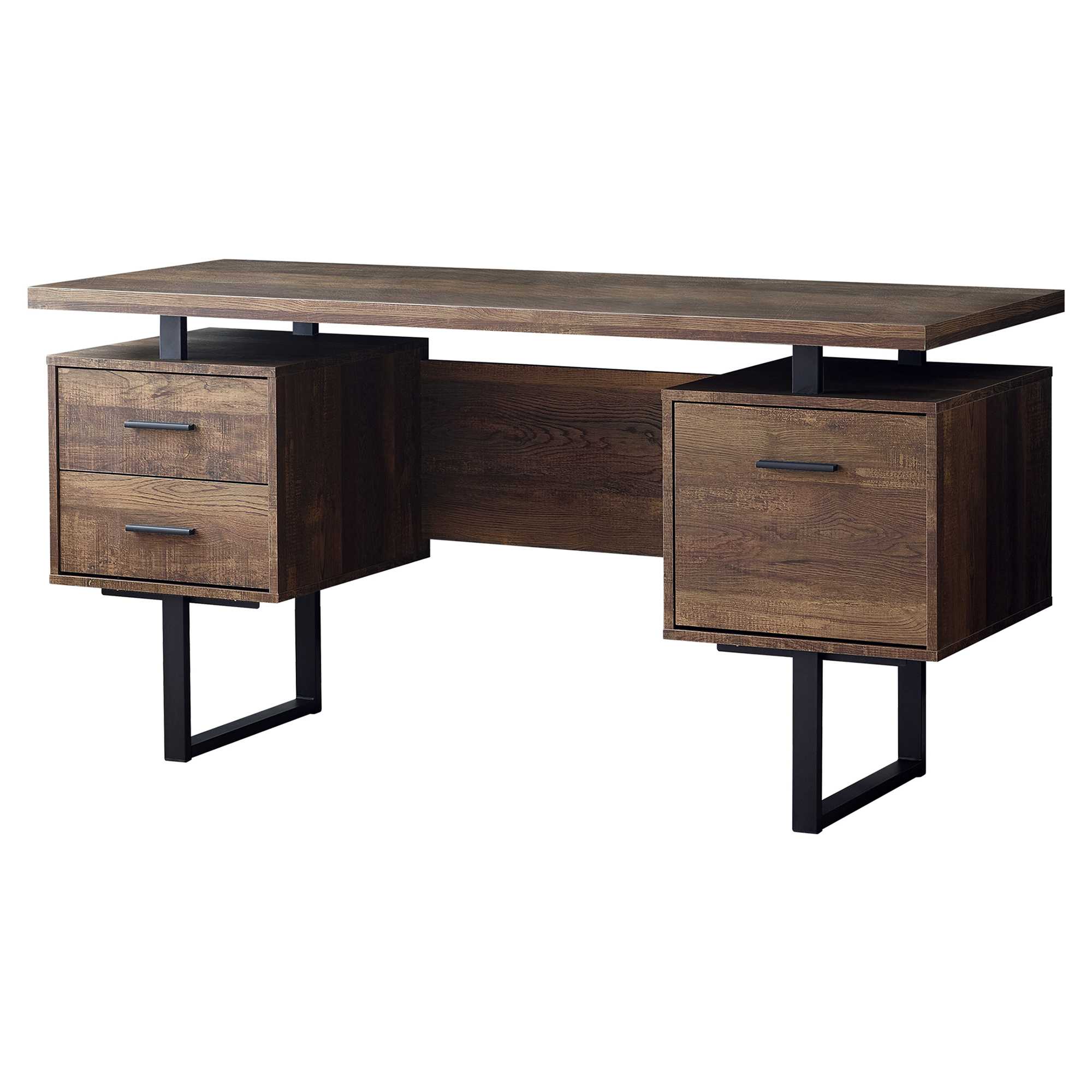 23.75" x 60" x 30.25" Brown Black Particle Board Hollow Core Metal Computer Desk