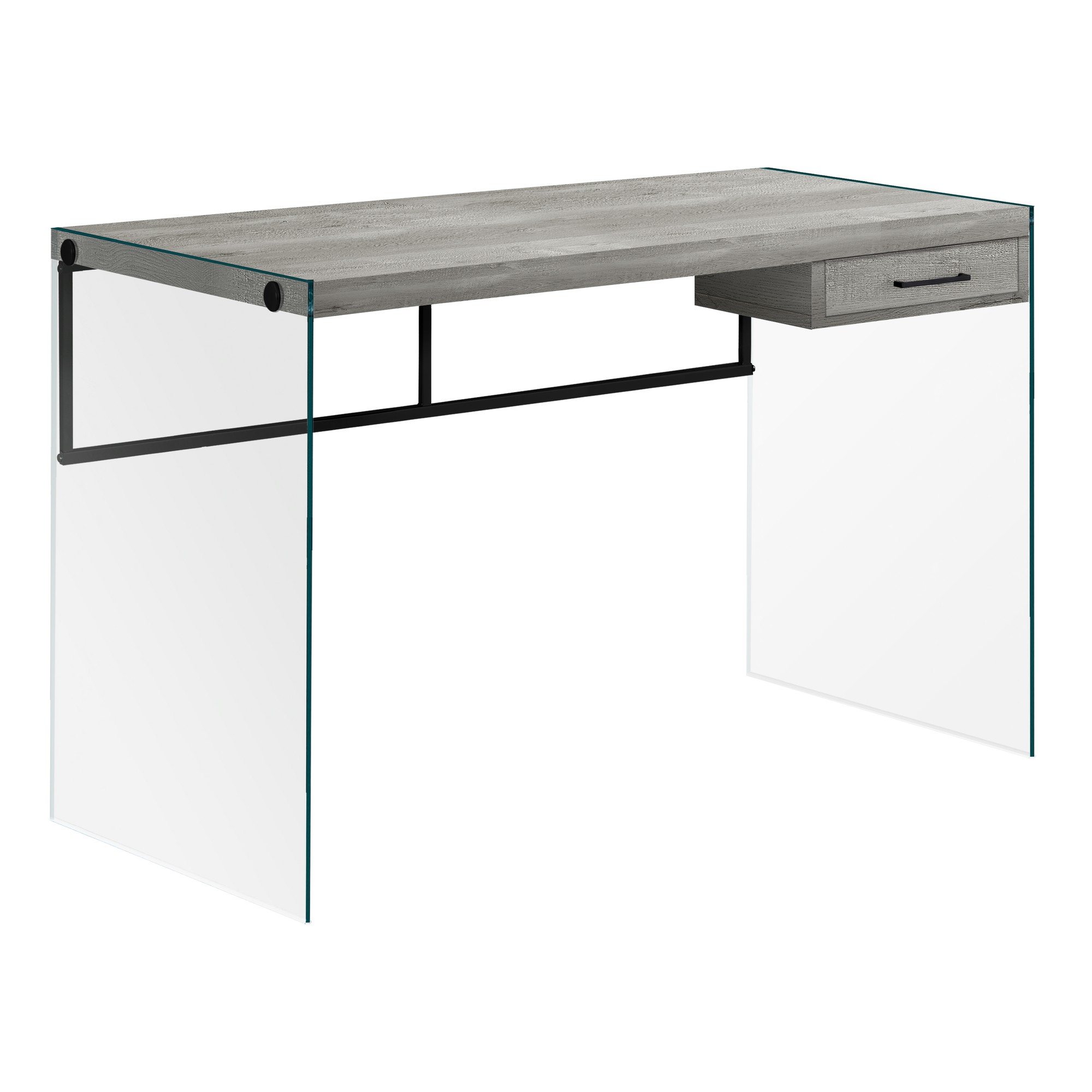 23.75" x 48" x 30" Grey Black Clear Particle Board Glass Metal Tempered Gl Computer Desk