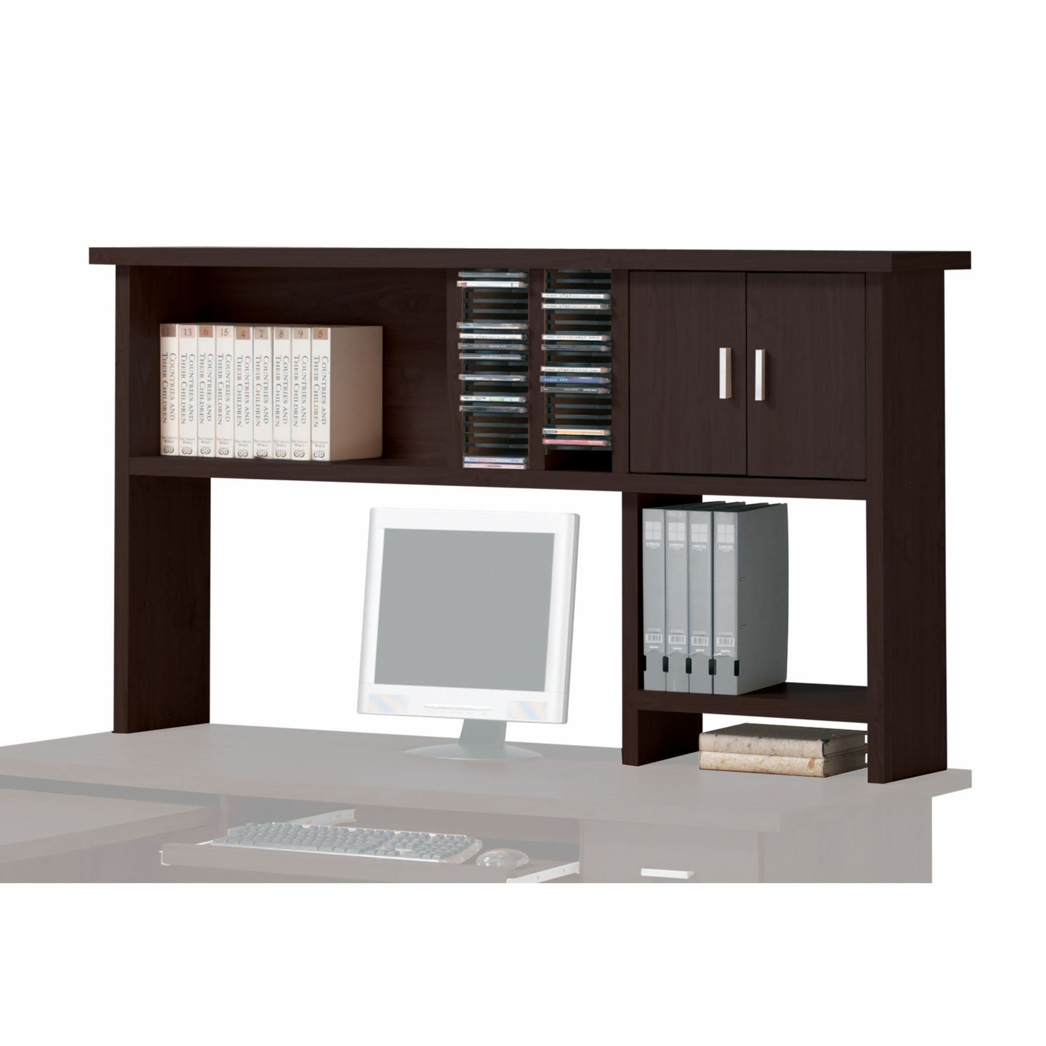 12" X 63" X 34" Espresso Wood Veneer (Paper) Computer Hutch