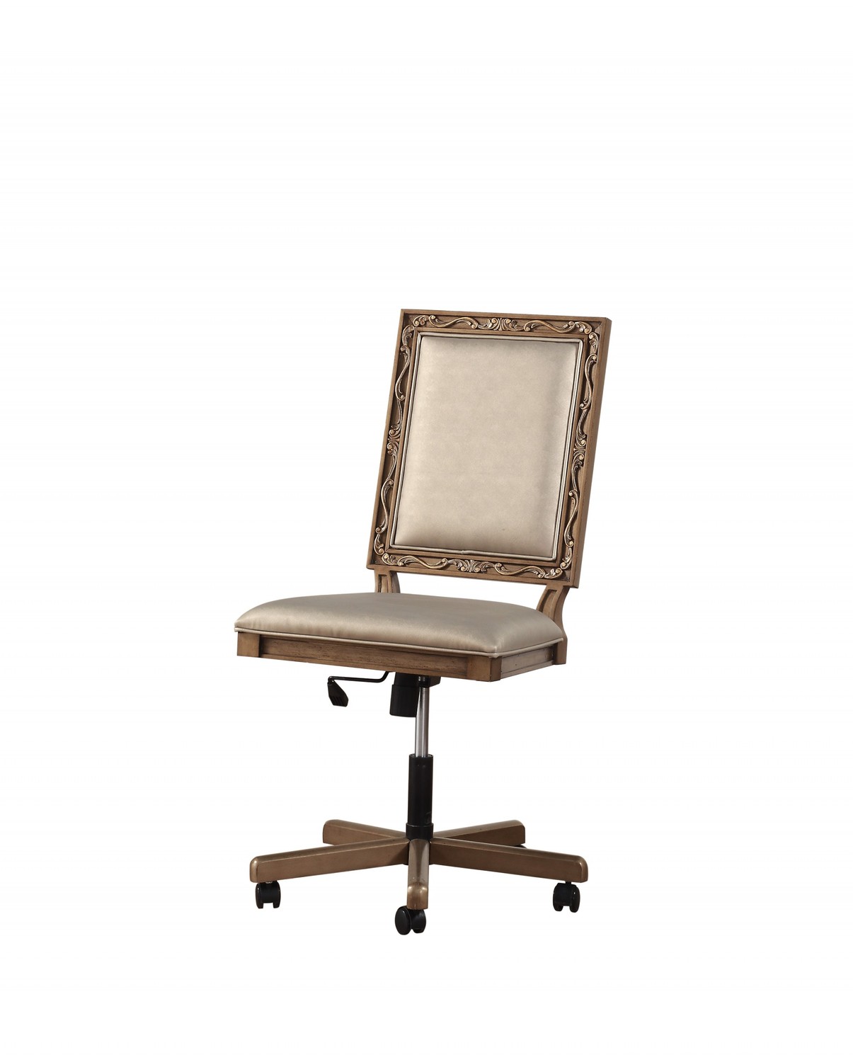 24" X 22" X 41" Champagne Faux Leather Upholstered (Seat) and Antique Gold Wood Executive Office Chair