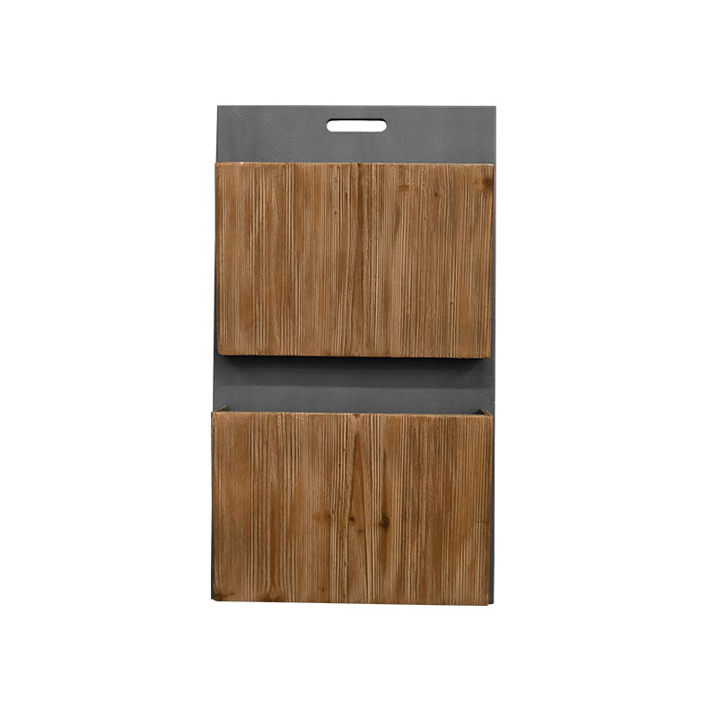Gray and Natural Wood Wall Storage 2 tier Magazine Rack