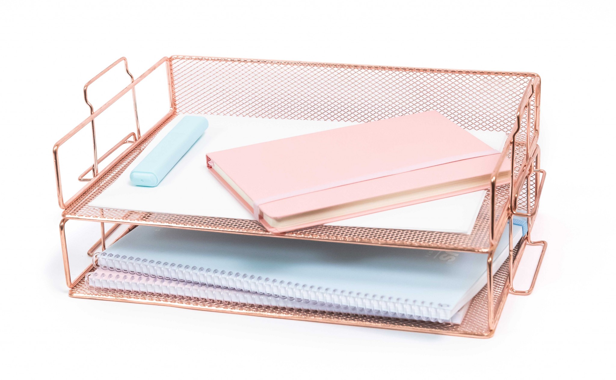 Stylish Rose Gold Stackable 2 Tier Paper Tray Desk Organizer for Women
